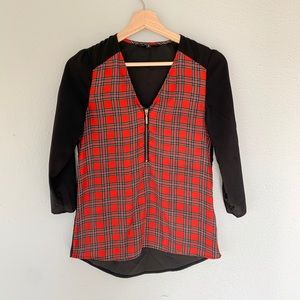 Express Plaid Zipper Blouse